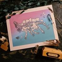 Image 1 of Stegosaurus Dinosaur Fossil Skeleton Print - 8"x10"