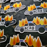 Image 1 of ACAB Burning Cop Car Holographic Matte Sticker