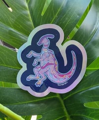 Image 4 of Holographic Parasaurolophus - Large Die-Cut Vinyl Sticker