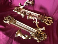 Image 2 of 1960’s Pair of Syroco Gold-tone & Cream Candle Sconces