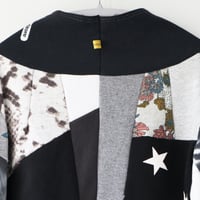 Image 5 of black white courtneycourtney adult M medium longsleeve patchwork funnel neck bell sleeve sweatshirt 