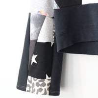 Image 7 of black white courtneycourtney adult M medium longsleeve patchwork funnel neck bell sleeve sweatshirt 