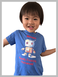 Image 2 of Humanoid Tee - Kids Youth Girls and Boys Blue Funny Quirky Robot T-shirt