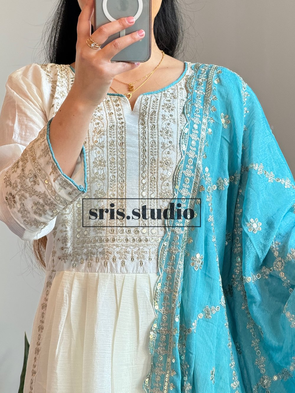 Image of Sky three piece anarkali set