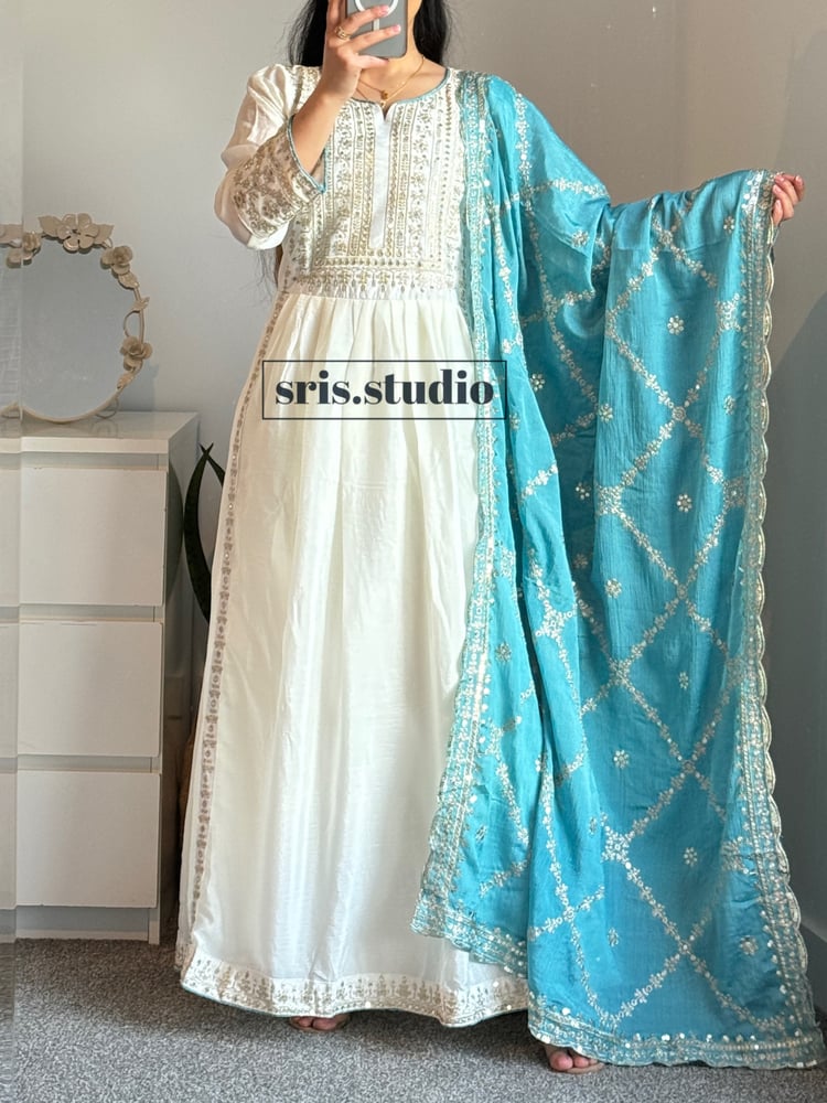Image of Sky three piece anarkali set
