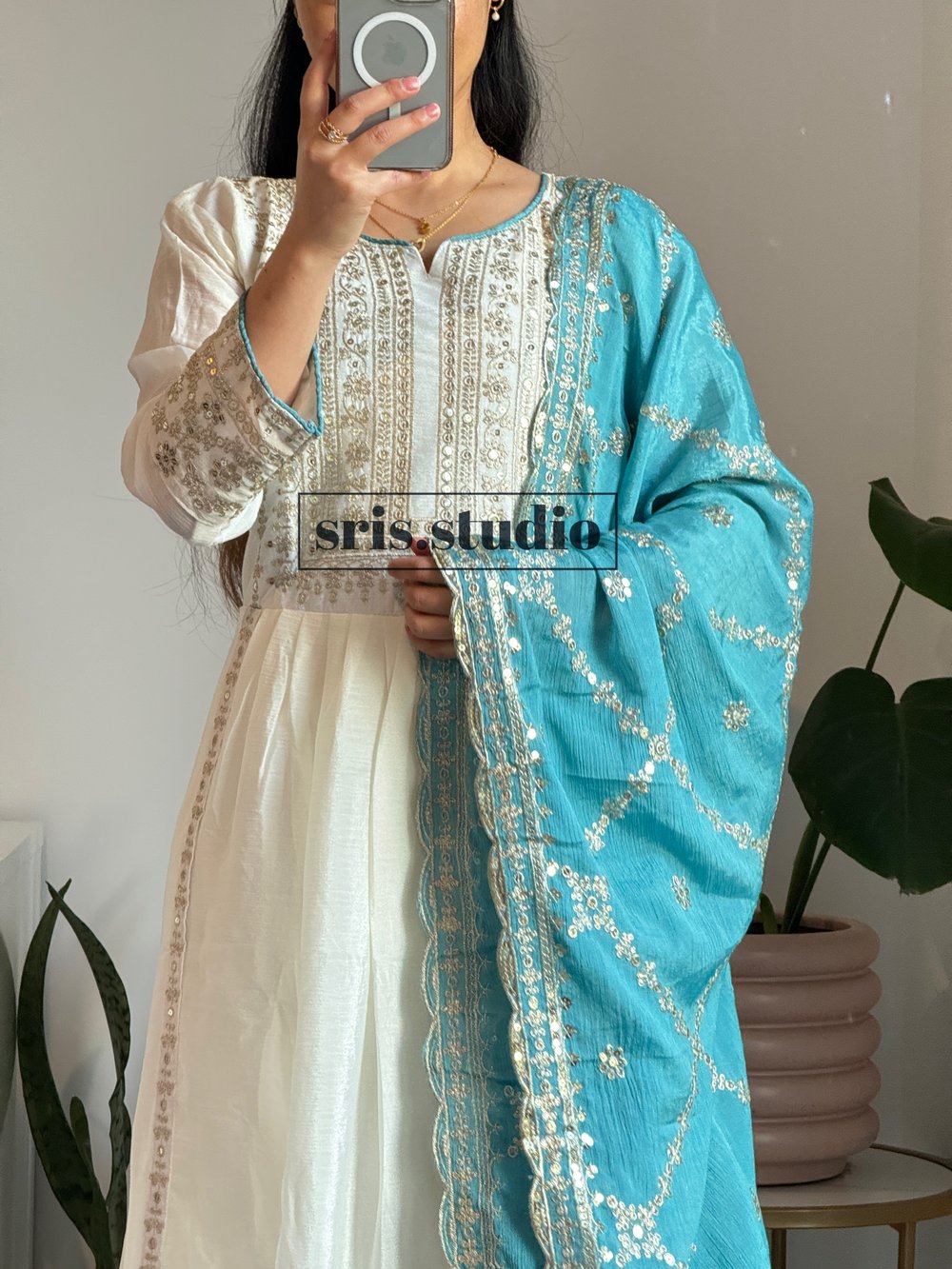 Image of Sky three piece anarkali set 