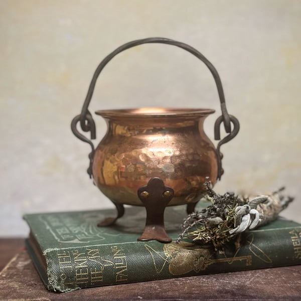 Image of Small Vintage Copper Cauldron