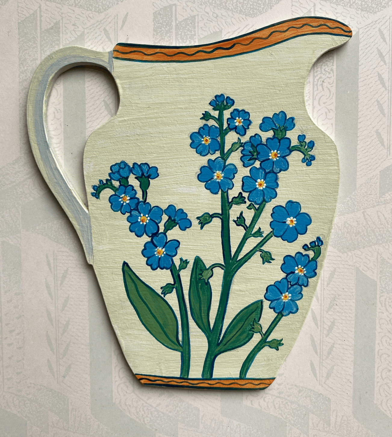 Image of Wooden pottery cutout Forget me not jug
