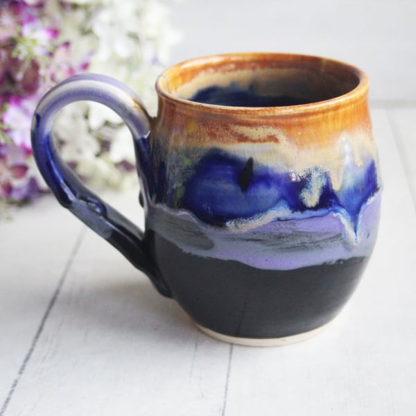 Image of Gorgeous Colorful 14 oz. Mug, Handmade Pottery Coffee Cup with Dripping Glazes