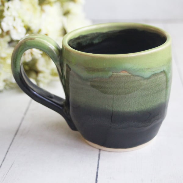 Image of Handmade Pottery Mug in Crackle Green and Black Glazes, 14 Ounce Ceramic Coffee Cup, Made in USA