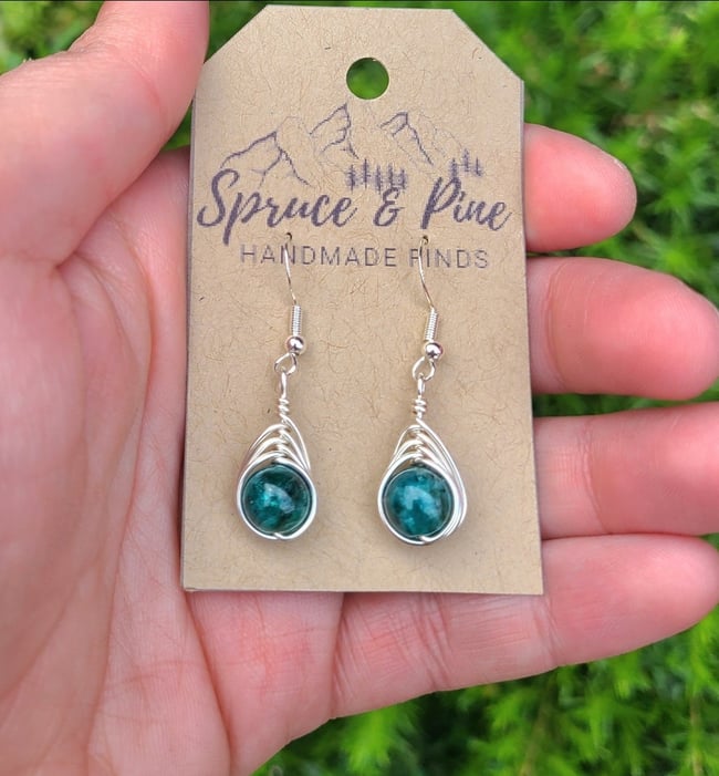 Blue Apatite & Sterling Silver Handmade Herringbone Earrings