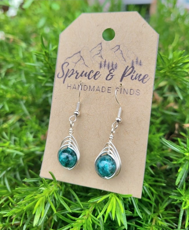 Blue Apatite & Sterling Silver Handmade Herringbone Earrings