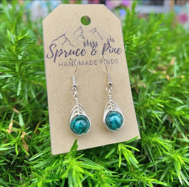 Blue Apatite & Sterling Silver Handmade Herringbone Earrings