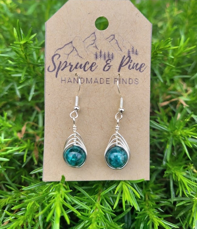 Blue Apatite & Sterling Silver Handmade Herringbone Earrings