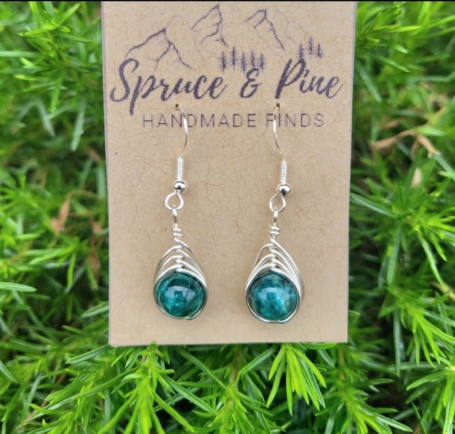 Blue Apatite & Sterling Silver Handmade Herringbone Earrings