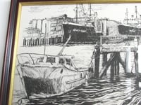 Image 2 of Framed Vintage Great Yarmouth Norfolk B&W Art Print, Hand-Signed P. Agapien, River and Boat Art 