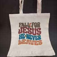 Image 1 of Fall for Jesus Sublimation Totes