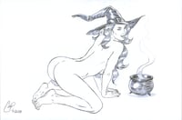 Image 1 of KNEELING WITCH W/ CAULDRON Original Sketch