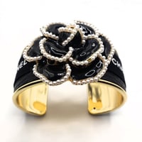 Image 2 of CHANEL BLACK CAMELLIA FLOWER RIBBON CUFF BRACELET