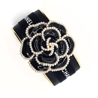 Image 4 of CHANEL BLACK CAMELLIA FLOWER RIBBON CUFF BRACELET