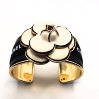 Image 2 of CHANEL WHITE CAMELLIA FLOWER RIBBON CUFF BRACELET