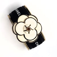 Image 4 of CHANEL WHITE CAMELLIA FLOWER RIBBON CUFF BRACELET