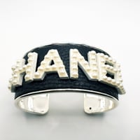 Image 2 of CHANEL INSPIRED PEARL LETTER CUFF BRACELET
