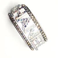 Image 3 of CHANEL INSPIRED AB RHINESTONE LETTER CUFF BRACELET 