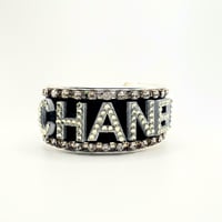 Image 1 of CHANEL INSPIRED MATTE GRAY RHINESTONE LETTER CUFF BRACELET