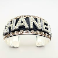 Image 2 of CHANEL INSPIRED MATTE GRAY RHINESTONE LETTER CUFF BRACELET