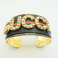 Image 2 of BLACK GUCCI INSPIRED GOLD LETTER CUFF BRACELET