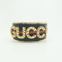 Image 1 of BLACK GUCCI INSPIRED GOLD LETTER CUFF BRACELET