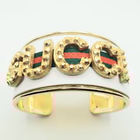 Image 2 of WHITE GUCCI INSPIRED GOLD RHINESTONE LETTER CUFF BRACELET