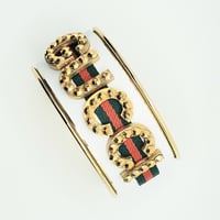 Image 3 of WHITE GUCCI INSPIRED GOLD RHINESTONE LETTER CUFF BRACELET