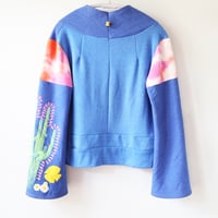 Image 6 of cactus blue courtneycourtney adult M medium longsleeve patchwork funnel neck bell sleeve sweatshirt