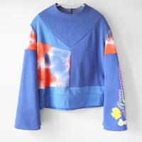 Image 2 of cactus blue courtneycourtney adult M medium longsleeve patchwork funnel neck bell sleeve sweatshirt