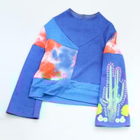 Image 1 of cactus blue courtneycourtney adult M medium longsleeve patchwork funnel neck bell sleeve sweatshirt