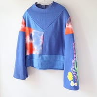 Image 8 of cactus blue courtneycourtney adult M medium longsleeve patchwork funnel neck bell sleeve sweatshirt