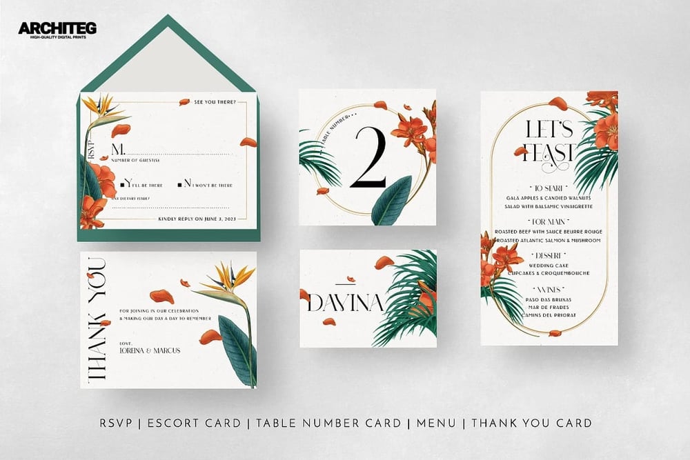 Custom Elegant Wedding Invitations - Printable Tropical Wedding Suite Template Cards Vol. 3