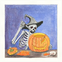 Pumpkin Carving Skeleton Print