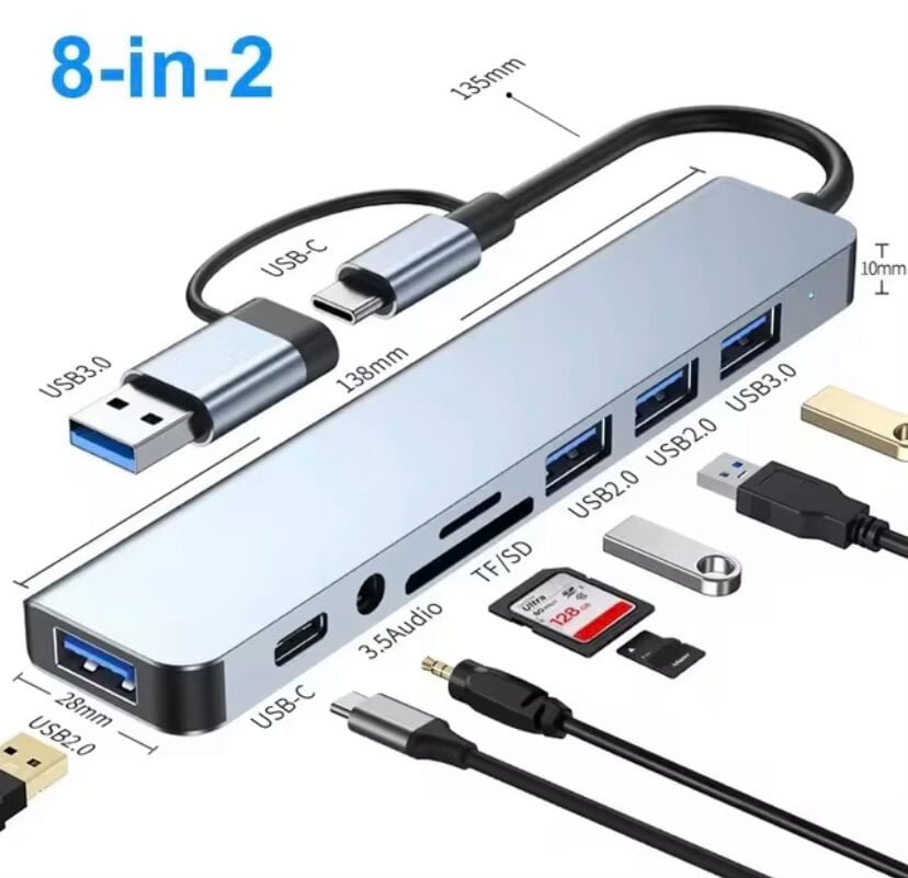 Image of 8 In 2 USB HUB With Splitter Card Reader