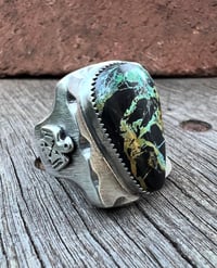 Image 1 of WL&A Handmade Black Jack Ribbon Thunderbird Signet Ring - Size 10