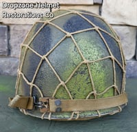 Image 6 of WWII M2 Dbale 509th PIB Front Seam Helmet and Replica Airborne Hawley rayon liner. Net.