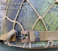 Image 8 of WWII M2 Dbale 509th PIB Front Seam Helmet and Replica Airborne Hawley rayon liner. Net.