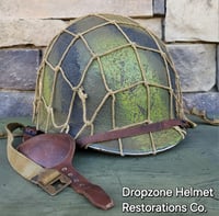 Image 7 of WWII M2 Dbale 509th PIB Front Seam Helmet and Replica Airborne Hawley rayon liner. Net.