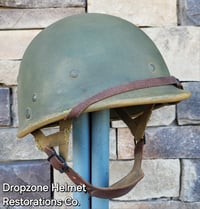 Image 12 of WWII M2 Dbale 509th PIB Front Seam Helmet and Replica Airborne Hawley rayon liner. Net.