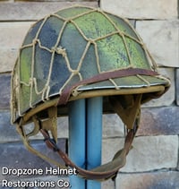 Image 3 of WWII M2 Dbale 509th PIB Front Seam Helmet and Replica Airborne Hawley rayon liner. Net.