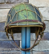 Image 5 of WWII M2 Dbale 509th PIB Front Seam Helmet and Replica Airborne Hawley rayon liner. Net.