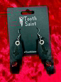 Image 2 of Leather Coffin Earrings-Green and Studded