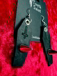 Image 1 of Leather Coffin Earrings-Green and Studded